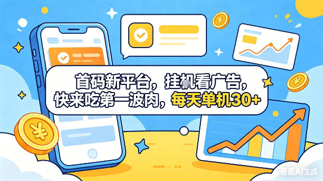 首码新平台,挂G自动看广告,快来吃第一波肉,每天单机30+,可矩阵放大【揭秘】-余宽网创