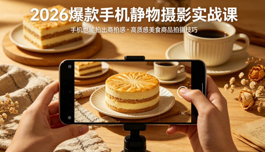 2026爆款手机静物摄影实战课,手机也能拍出商拍感,学会拍出高质感美食商品-余宽网创