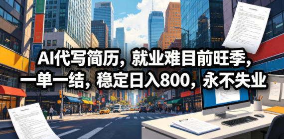 AI代写简历，就业难目前旺季，一单一结，稳定日入800，永不失业-余宽网创