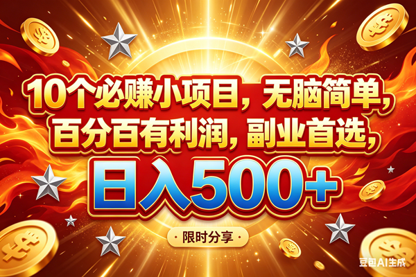 （18092期）10个必赚小项目，百分百赚米，无脑简单，副业首选，日入499+-余宽网创