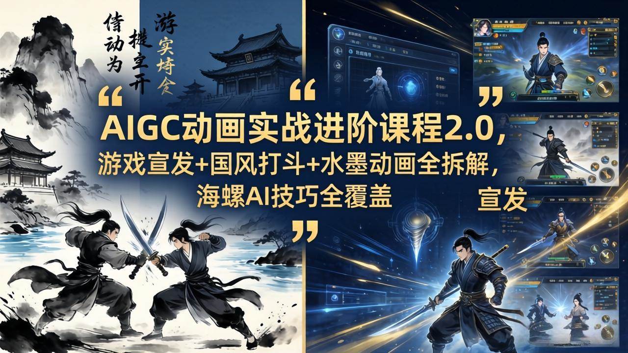 （18235期）AIGC动画实战进阶课程2.0，游戏宣发+国风打斗+水墨动画全拆解，海螺AI技巧全覆盖-余宽网创