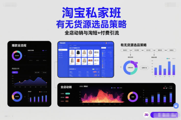 淘宝私家班，有无货源选品策略，高成功率爆款全流程打法，全店动销与淘短+付费引流（更新2026年4月）-余宽网创