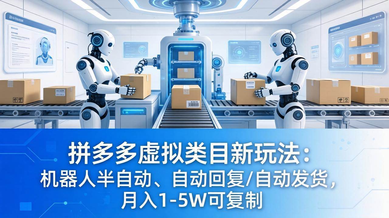 （18038期）拼多多虚拟类目新玩法：机器人半自动、自动回复 /自动发货，月入 1-5W 可复制-余宽网创