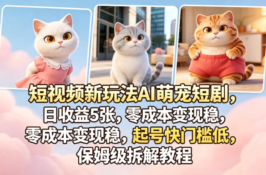 短视频新玩法AI萌宠短剧，日收益5张，零成本变现稳，起号快门槛低，保姆级拆解教程-余宽网创