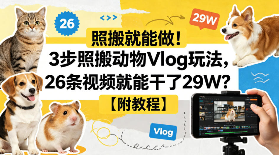 照搬就能做！3步照搬动物Vlog玩法，26条视频就能干了29W？【附教程】【赠coze一键生成工作流】-余宽网创