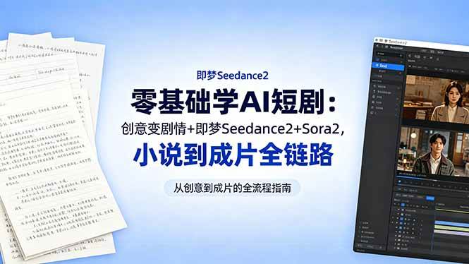 （18537期）零基础学AI短剧：创意变剧情+即梦Seedance2+Sora2，小说到成片全链路-余宽网创