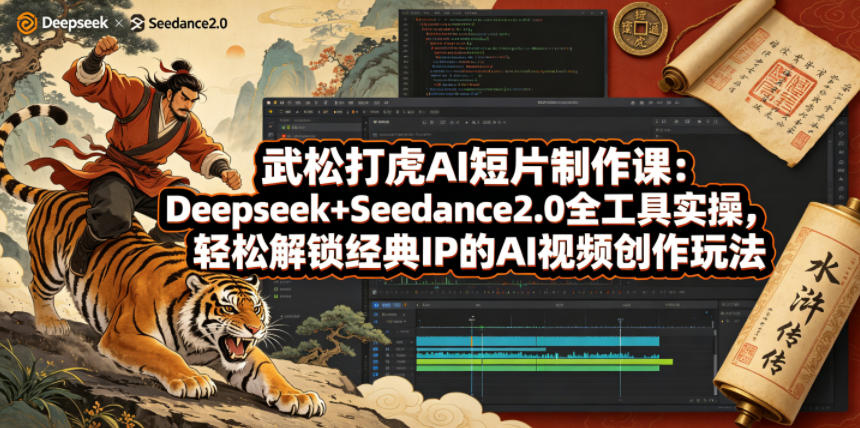 武松打虎AI短片制作课:Deepseek+Seedance2.0全工具实操,轻松解锁经典IP的AI视频创作玩法-余宽网创