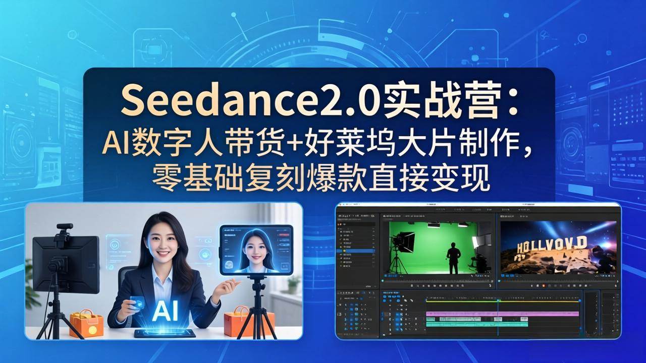 （18238期）Seedance2.0实战营：AI数字人带货+好莱坞大片制作，零基础复刻爆款直接变现-余宽网创
