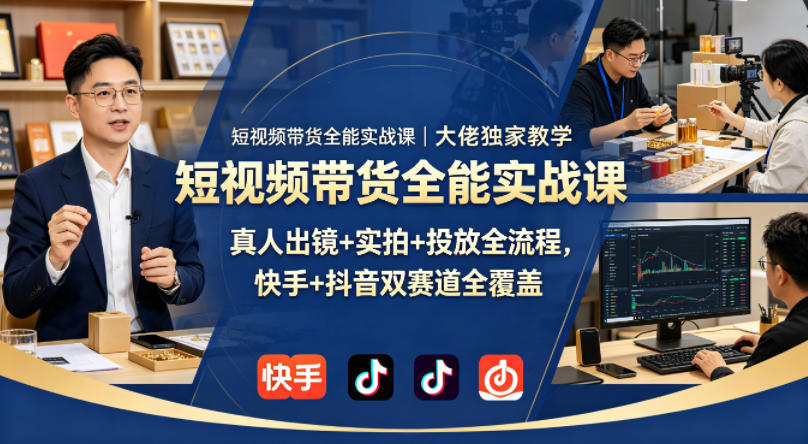 短视频带货全能实战课｜大佬独家教学，真人出镜+实拍+投放全流程，快手+抖音双赛道全覆盖-余宽网创