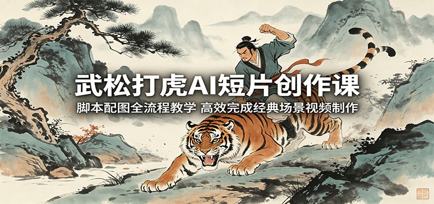 武松打虎AI短片创作课:脚本配图全流程教学,高效完成经典场景视频制作-余宽网创