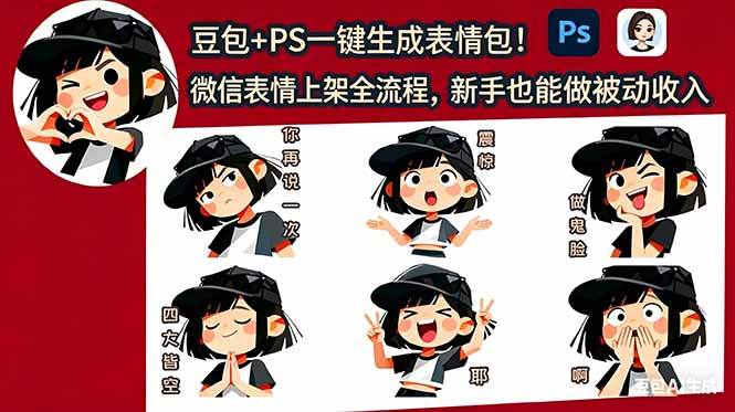 (18402期)豆包+PS一键生成表情包!微信表情上架全流程,新手也能做被动收入-余宽网创