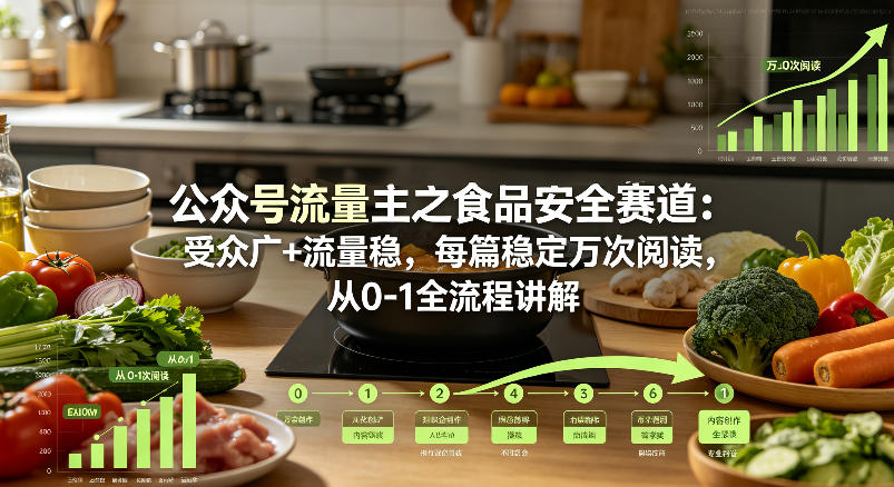 公众号流量主之食品安全赛道，受众广+流量稳，每篇作品稳定万次阅读，从0-1全流程讲解-余宽网创