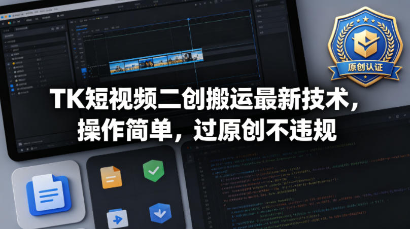 TK短视频二创搬运最新技术，操作简单，过原创不违规-余宽网创
