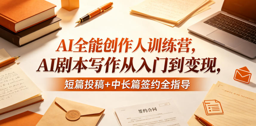 AI全能创作人训练营,AI剧本写作从入门到变现,短篇投稿+中长篇签约全指导-余宽网创
