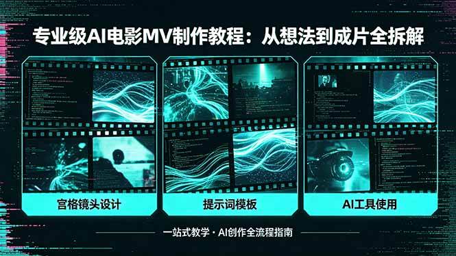 （18295期）专业级AI电影MV制作教程，从想法到成片全拆解，宫格镜头+提示词模板+AI工具一站式教学-余宽网创