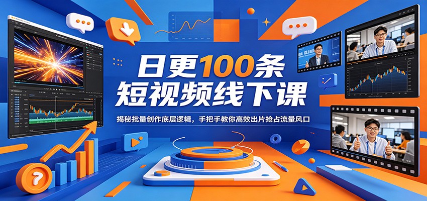 日更100条短视频线下课：揭秘批量创作底层逻辑，手把手教你高效出片抢占流量风口-余宽网创