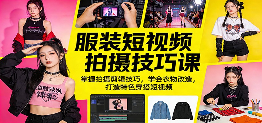 服装短视频拍摄技巧课：掌握拍摄剪辑技巧，学会衣物改造，打造特色穿搭短视频-余宽网创