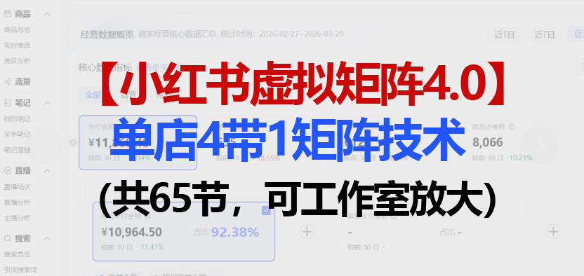 小红书虚拟矩阵4.0技术：单店4带1矩阵（共65节，可工作室放大）-余宽网创