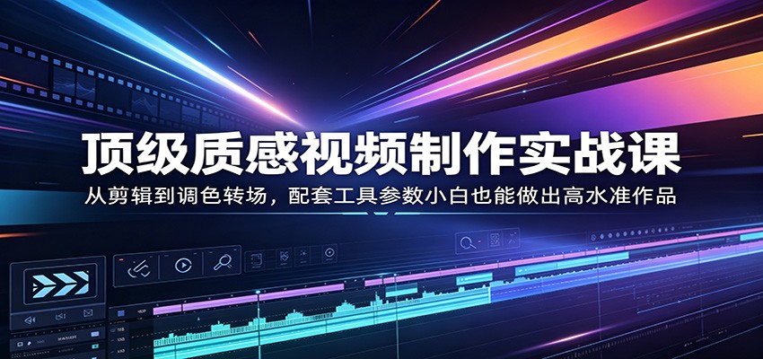 顶级质感视频制作实战课：从剪辑到调色转场，配套工具参数小白也能做出高水准作品-余宽网创