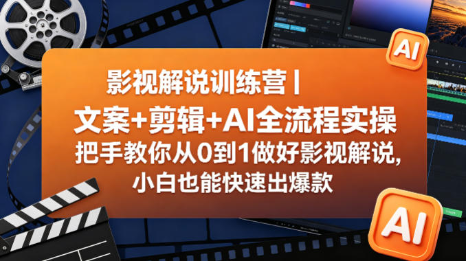 影视解说训练营｜文案+剪辑+AI全流程实操，把手教你从0到1做好影视解说，小白也能快速出爆款-余宽网创