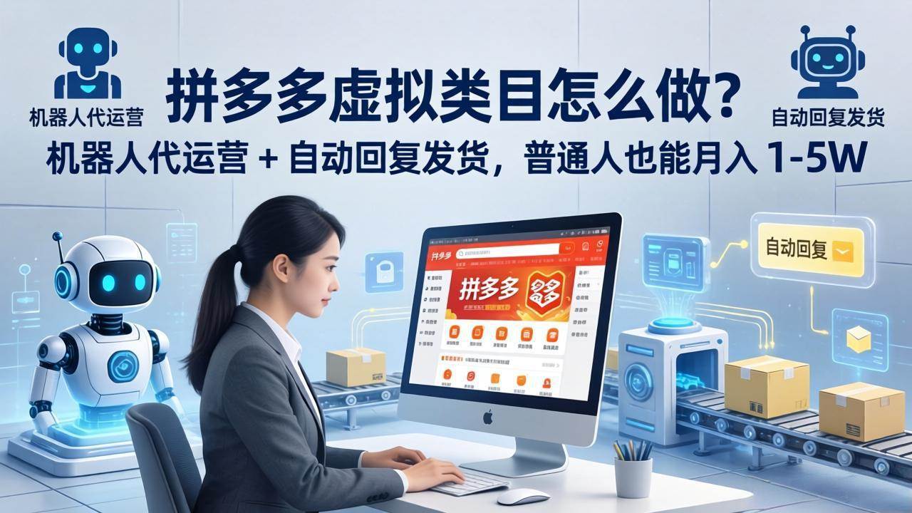 （18111期）拼多多虚拟类目怎么做？机器人代运营 + 自动回复发货，普通人也能月入 1-5W-余宽网创
