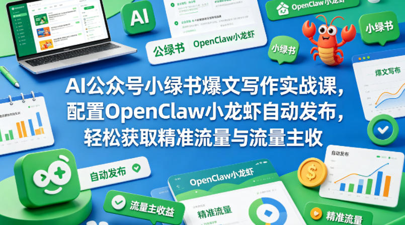 AI公众号小绿书爆文写作实战课，配置OpenClaw小龙虾自动发布，轻松获取精准流量与流量主收益-余宽网创