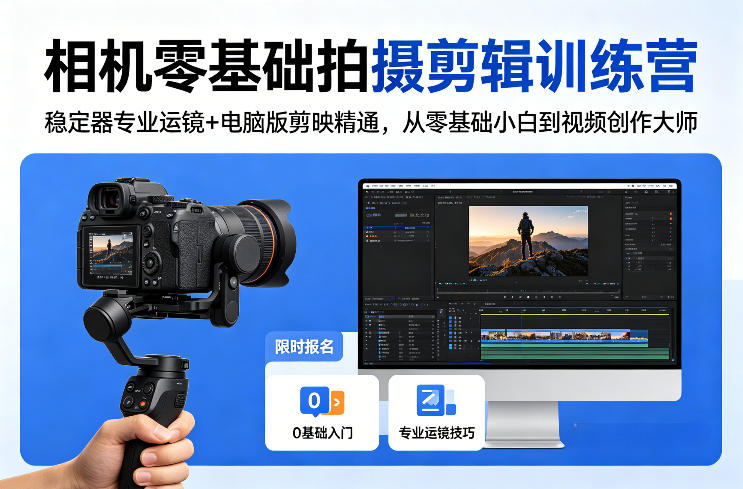 相机零基础拍摄剪辑训练营：稳定器专业运镜+电脑版剪映精通，从零基础小白到视频创作大师-余宽网创