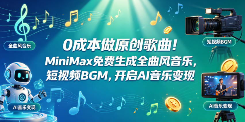 0成本做原创歌曲!MiniMax免费生成全曲风音乐,短视频BGM,开启AI音乐变现-余宽网创