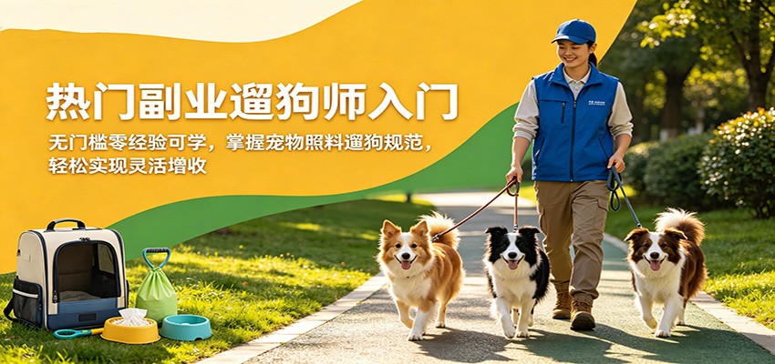 热门副业遛狗师入门，无门槛零经验可学，掌握宠物照料遛狗规范，轻松实现灵活增收-余宽网创