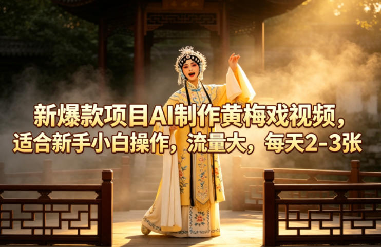 新爆款项目AI制作黄梅戏视频，适合新手小白操作，流量大，每天2-3张-余宽网创