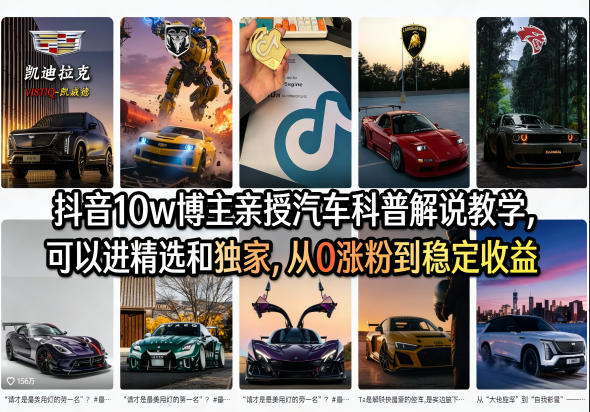 抖音10w博主亲授汽车科普解说教学，可以进精选和独家，从0涨粉到稳定收益（详细视频课程+1T素材）-余宽网创