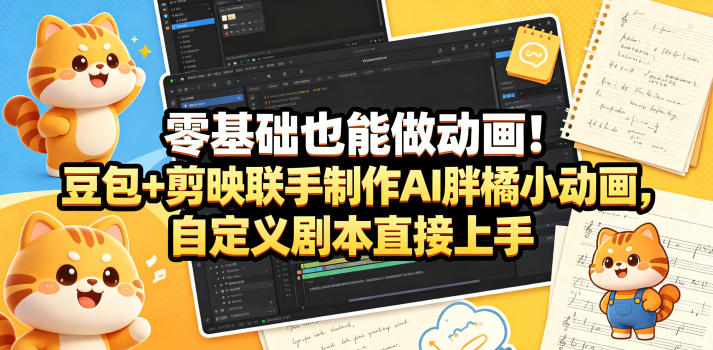 零基础也能做动画!豆包+剪映联手制作AI胖橘小动画,自定义剧本直接上手-余宽网创