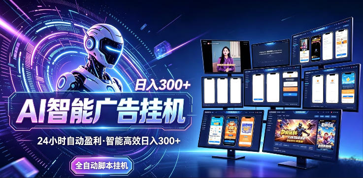 AI智能广告挂G项目，无需人工，单机稳定日入200+，可矩阵放大，24小时不间断刷广告賺收益【揭秘】-余宽网创