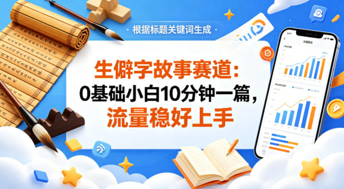 公众号流量主——生僻字故事赛道，流量稳，好上手，0基础小白也能10分钟一篇-余宽网创