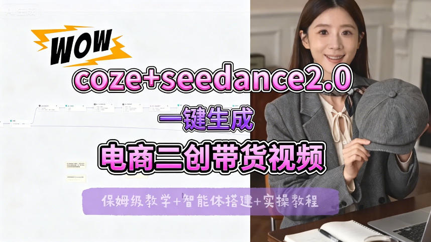 【Coze工作流搭建实操教程】seedance2.0+coze一键生成电商二创带货视频，全流程保姆级教学-余宽网创