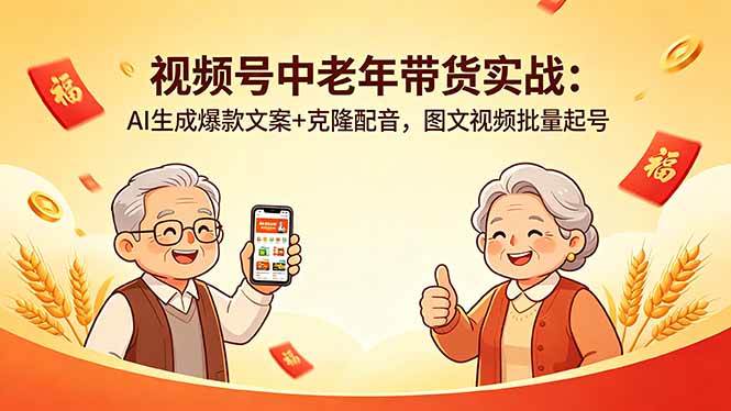 （18396期）视频号中老年带货实战：AI生成爆款文案+克隆配音，图文视频批量起号-余宽网创