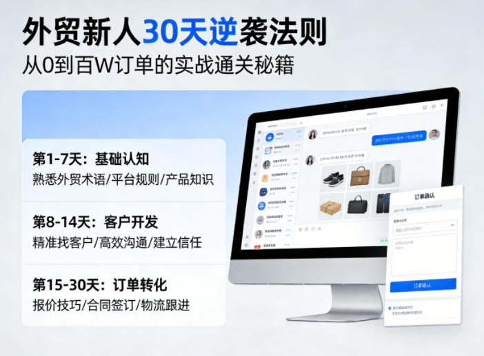 外贸新人30天逆袭法则，教你从0到百W订单的实战通关秘籍-余宽网创