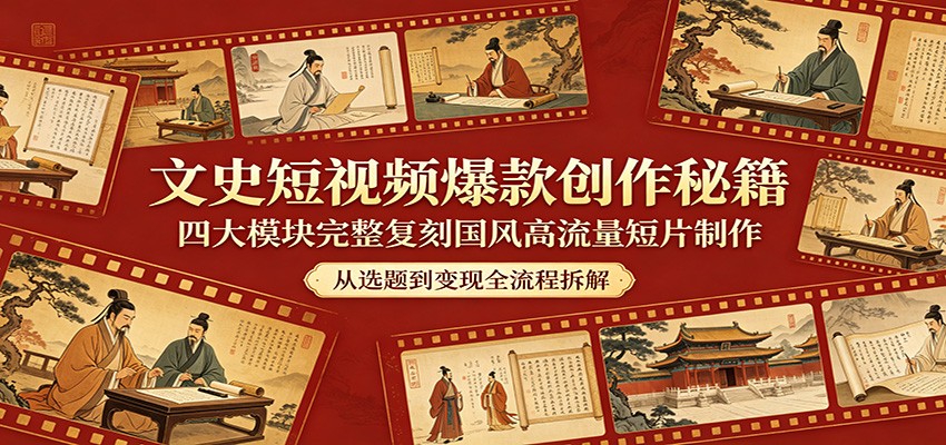文史短视频爆款创作秘籍:四大模块完整复刻国风高流量短片制作-余宽网创