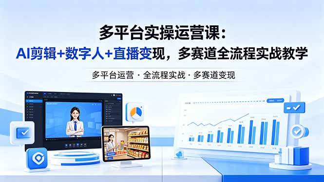 （18193期）某团队多平台实操运营课-更新26年4月25：AI剪辑+数字人+直播变现，多赛道全流程实战教学-余宽网创