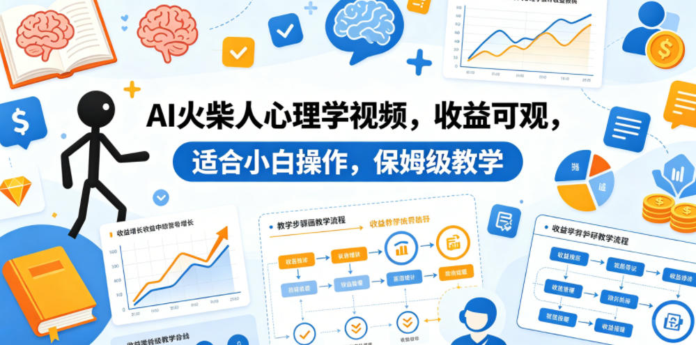 AI火柴人心理学视频,收益可观,适合小白操作,保姆级教学-余宽网创