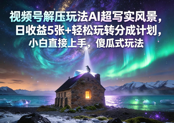 视频号解压玩法AI超写实风景,日收益5张+轻松玩转分成计划,小白直接上手,傻瓜式玩法-余宽网创
