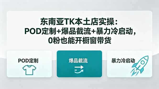 (18381期)东南亚TK本土店实操:POD定制+爆品截流+暴力冷启动,0粉也能开橱窗带货-余宽网创