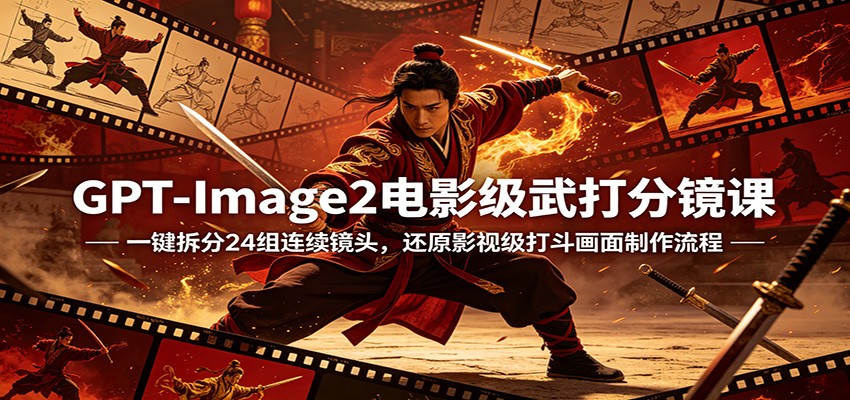 GPT-Image2电影级武打分镜课：一键拆分24组连续镜头，还原影视级打斗画面制作流程-余宽网创