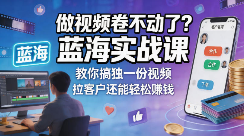 做视频卷不动了？蓝海实战课教你搞独一份视频，拉客户还能轻松賺钱！【原创双语字幕】-余宽网创